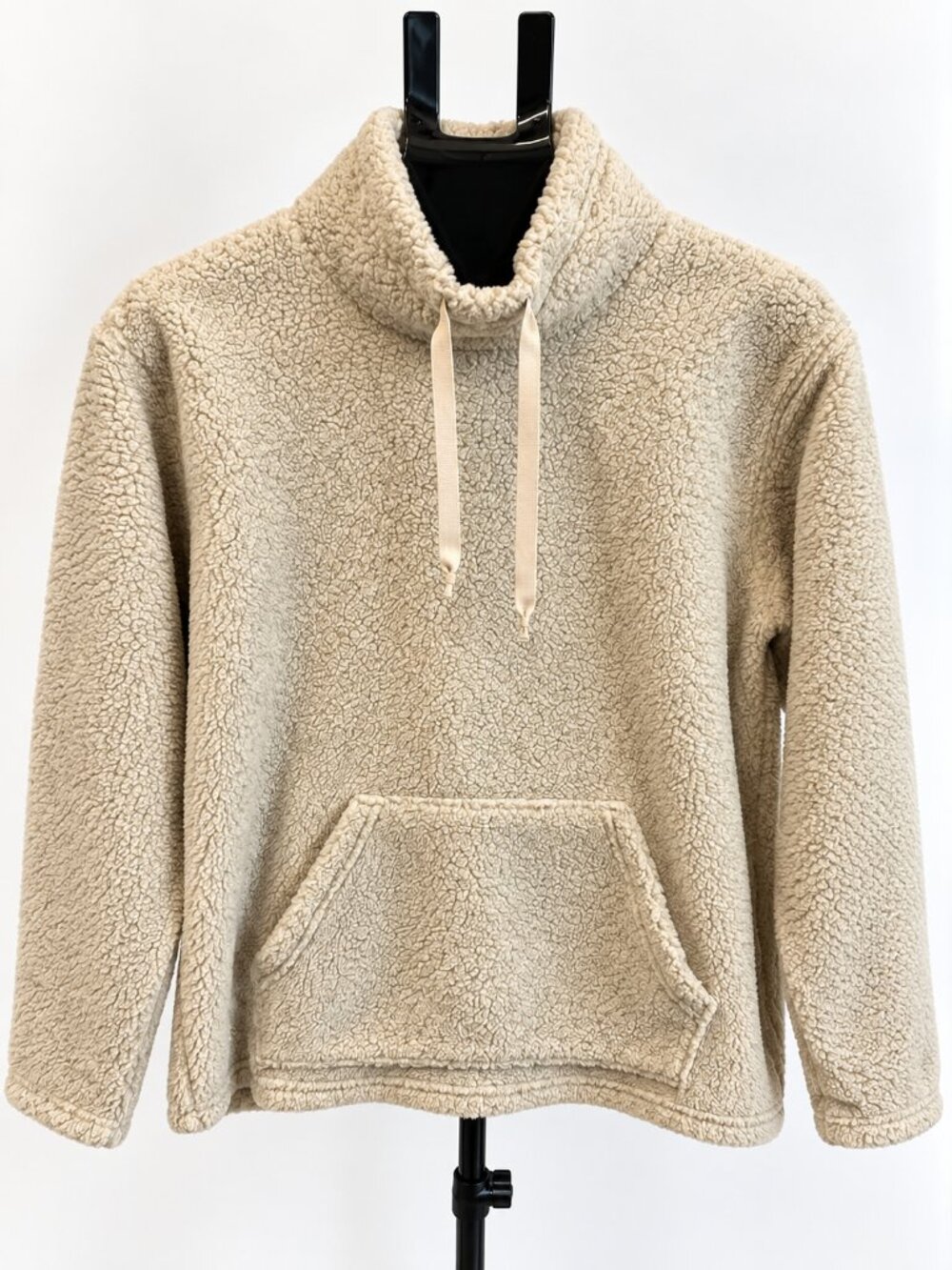 Cream Sherpa Fleece Hoodie with Kangaroo Pocket